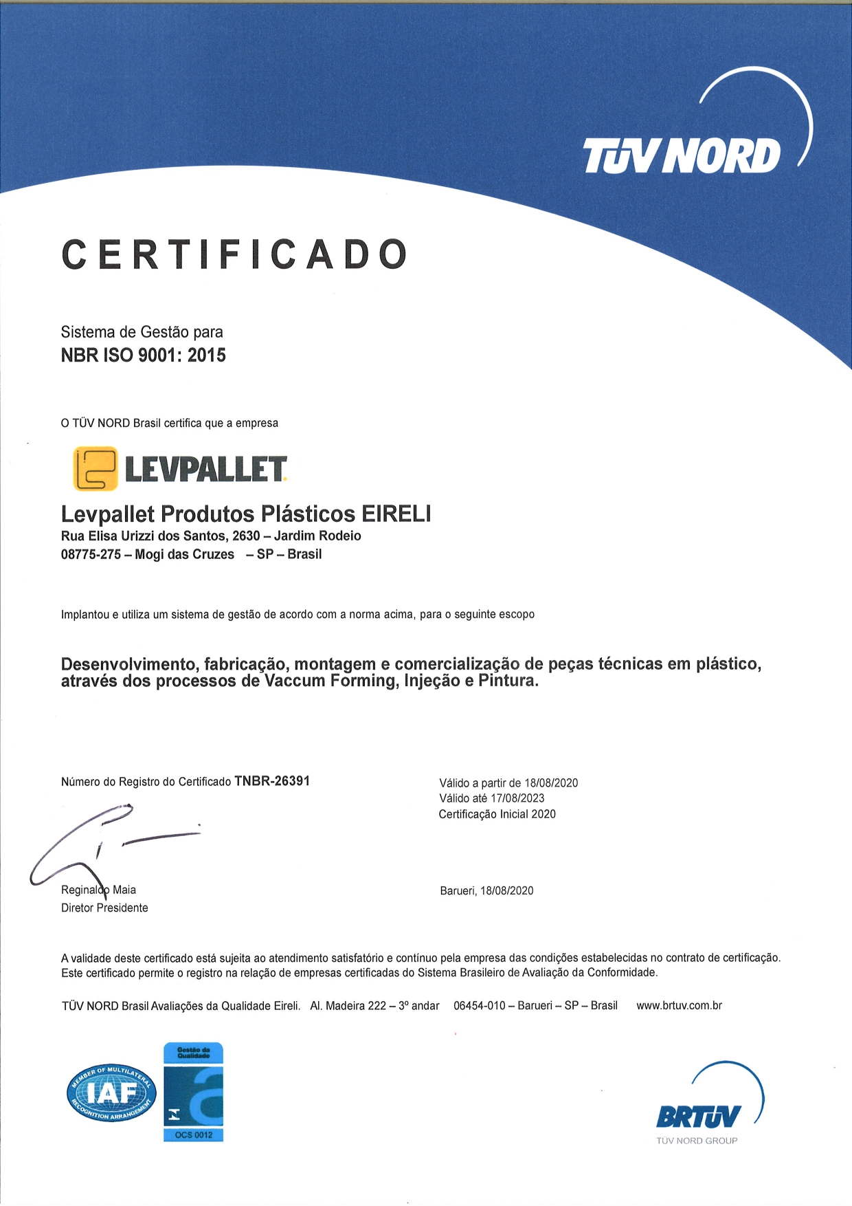 Certificado Lev Pallet ISO 9001