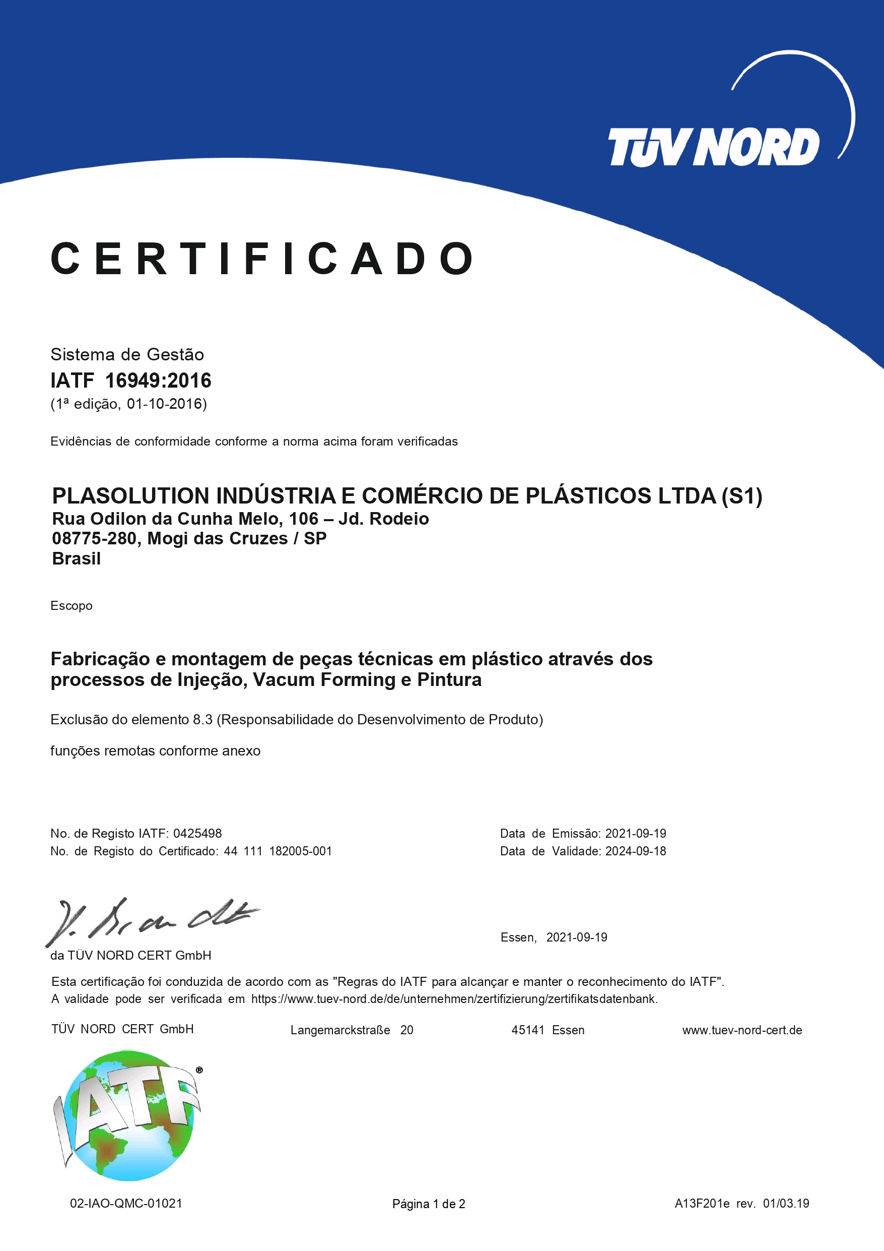Certificado PSP IATF 2